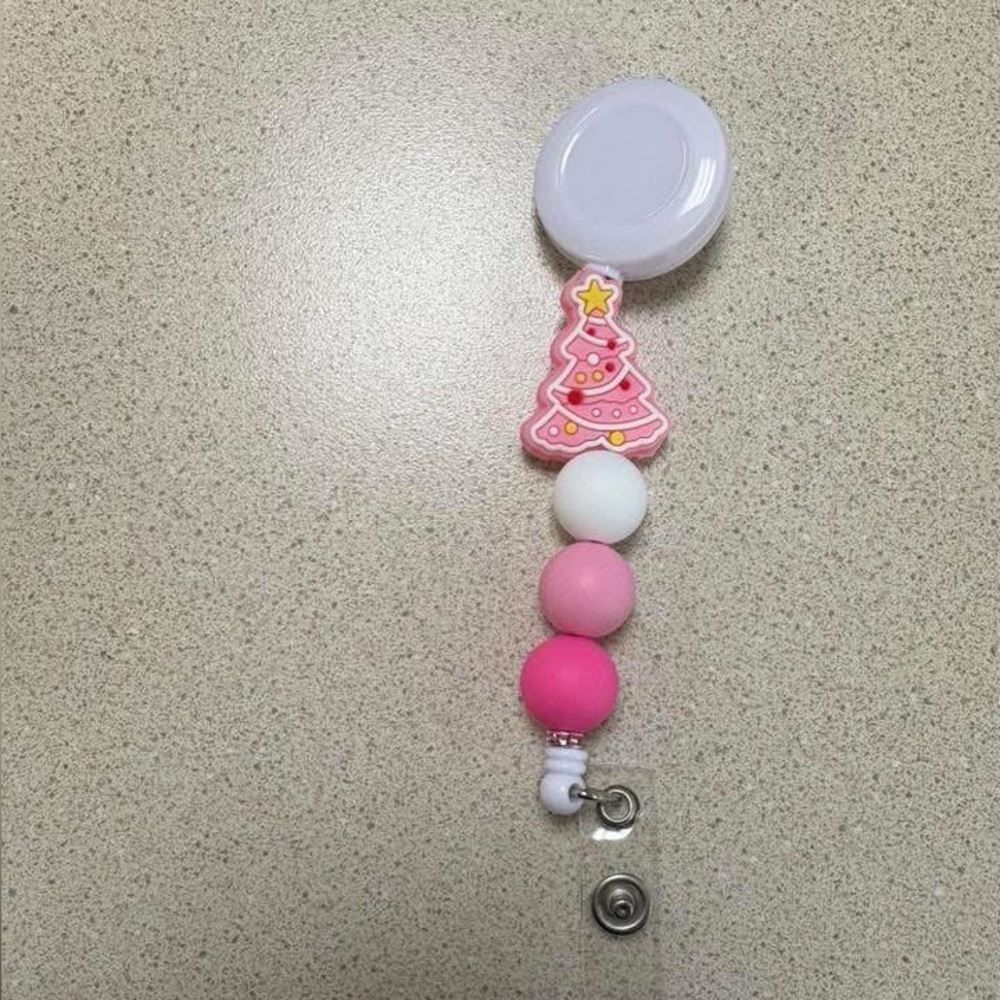 Pink and White Christmas Tree badge Accessory